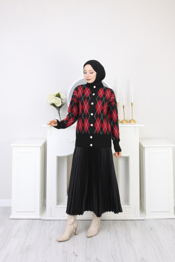 BAKLAVA DESEN HIRKA KOMBİN -KIRMIZI