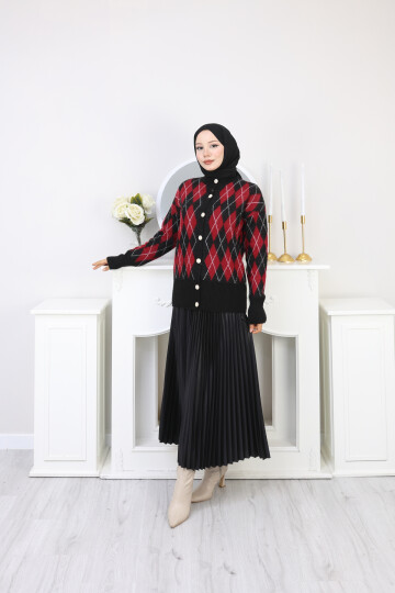 BAKLAVA DESEN HIRKA KOMBİN -KIRMIZI