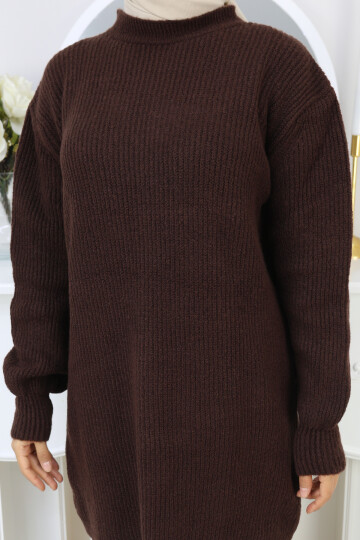 BALON KOL DÜZ KAZAK -ACI KAHVE