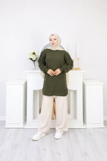 BALON KOL DÜZ KAZAK -HAKİ