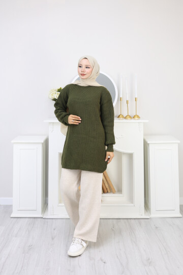 BALON KOL DÜZ KAZAK -HAKİ