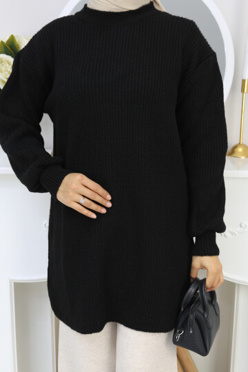 BALON KOL DÜZ KAZAK -SİYAH