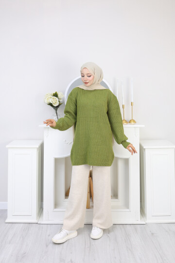 BALON KOL DÜZ KAZAK -YEŞİL