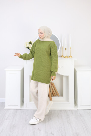 BALON KOL DÜZ KAZAK -YEŞİL