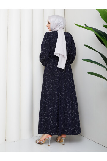 BALONKOL TAŞLI NOBEL ELBİSE - LACİVERT