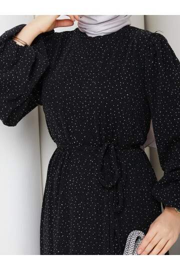 BALONKOL TAŞLI NOBEL ELBİSE - SİYAH