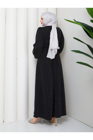 BALONKOL TAŞLI NOBEL ELBİSE - SİYAH