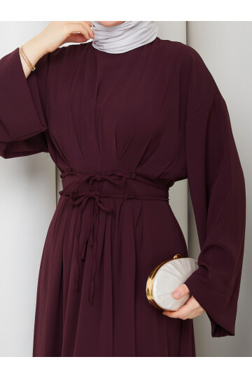 BEL BAĞCIK DETAY ELBİSE -BORDO