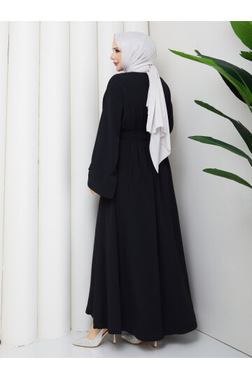 BEL BAĞCIK DETAY ELBİSE - SİYAH