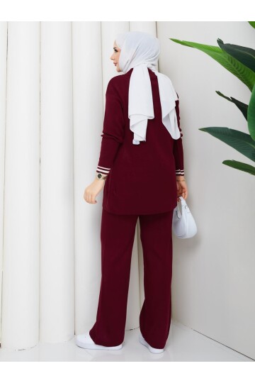 ÇELİK ÖRME DÜĞME DETAY TRİKO TAKIM -BORDO