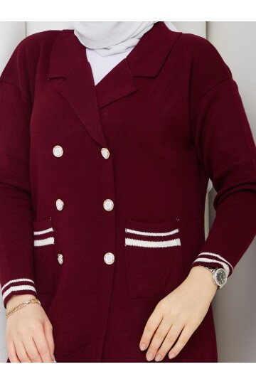 ÇELİK ÖRME DÜĞME DETAY TRİKO TAKIM -BORDO