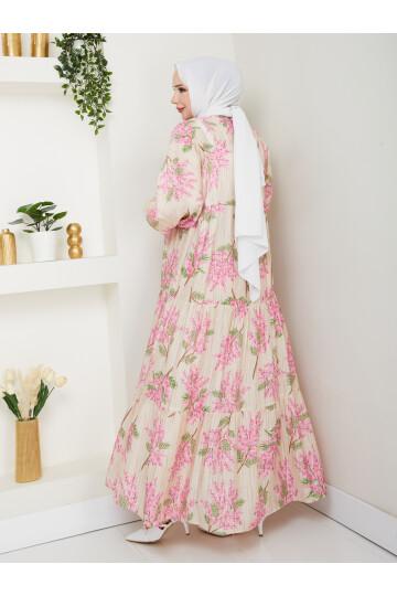 ÇİÇEK DESENLİ ELBİSE-PEMBE