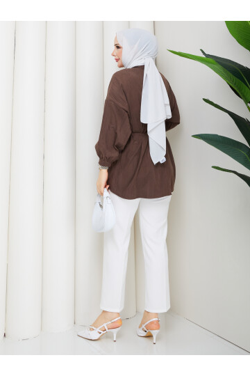 ÇİLEK BELDEN İPLİ GÖMLEK - ACI KAHVE