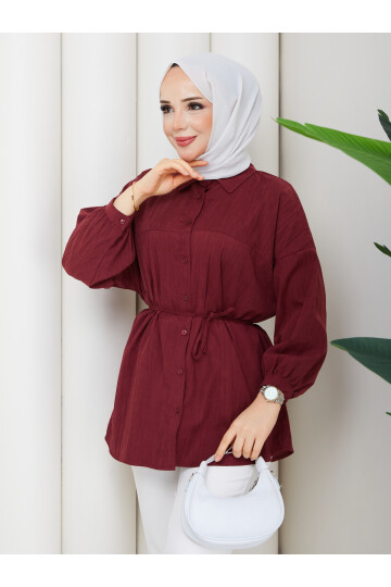 ÇİLEK BELDEN İPLİ GÖMLEK - BORDO