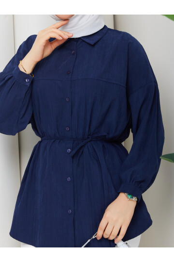 ÇİLEK BELDEN İPLİ GÖMLEK - LACİVERT