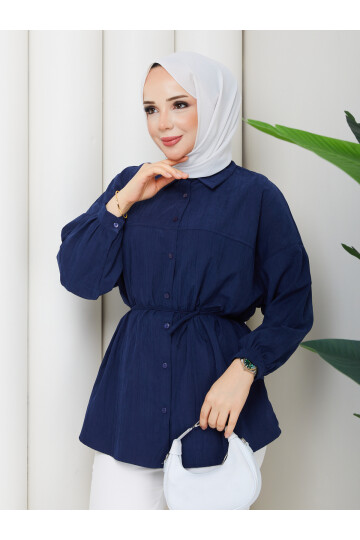 ÇİLEK BELDEN İPLİ GÖMLEK - LACİVERT