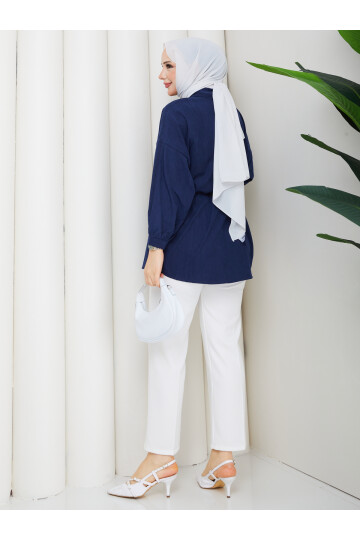 ÇİLEK BELDEN İPLİ GÖMLEK - LACİVERT