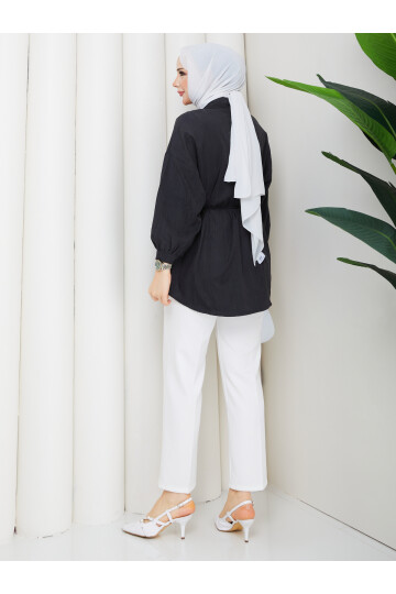 ÇİLEK BELDEN İPLİ GÖMLEK - SİYAH