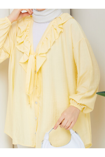 ÇİLEK FIRFIRLI DÜĞMELİ GÖMLEK - SARI