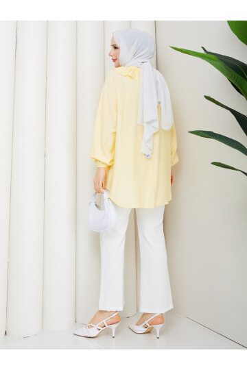 ÇİLEK FIRFIRLI DÜĞMELİ GÖMLEK - SARI