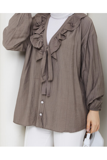 ÇİLEK FIRFIRLI DÜĞMELİ HIRKA - VİZON