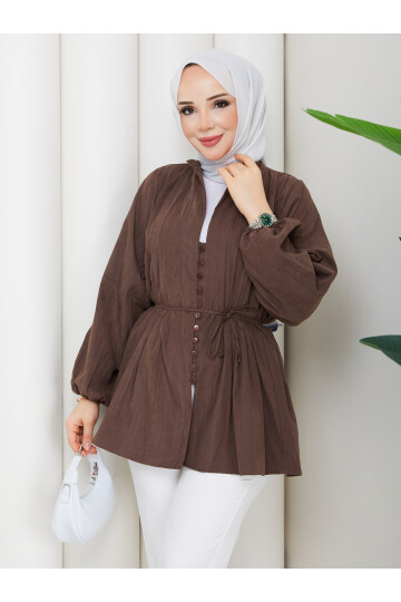 ÇİLEK NERVÜRLÜ GÖMLEK - ACI KAHVE