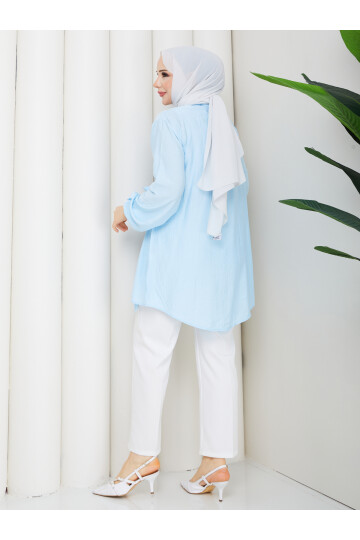 ÇİLEK YAN BAĞLAMALI GÖMLEK - BEBE MAVİ