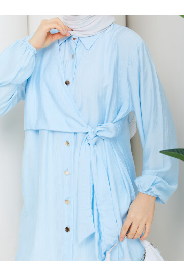 ÇİLEK YAN BAĞLAMALI GÖMLEK KOMBİN - BEBEMAVİ