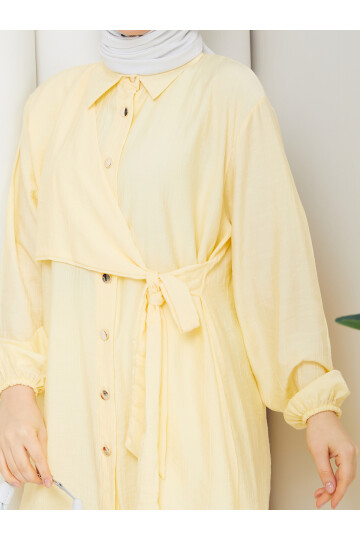ÇİLEK YAN BAĞLAMALI GÖMLEK KOMBİN - SARI