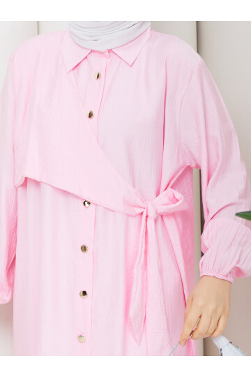 ÇİLEK YAN BAĞLAMALI GÖMLEK - TOZ PEMBE