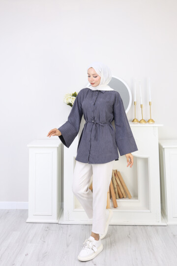 ÇİZGİLİ SÜET GÖMLEK - ANTRASİT