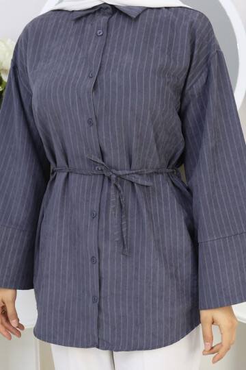 ÇİZGİLİ SÜET GÖMLEK - ANTRASİT