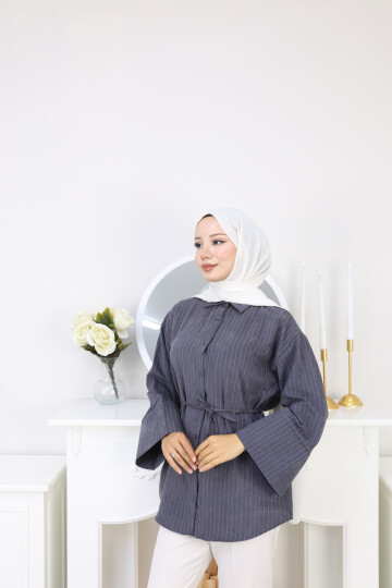 ÇİZGİLİ SÜET GÖMLEK - ANTRASİT