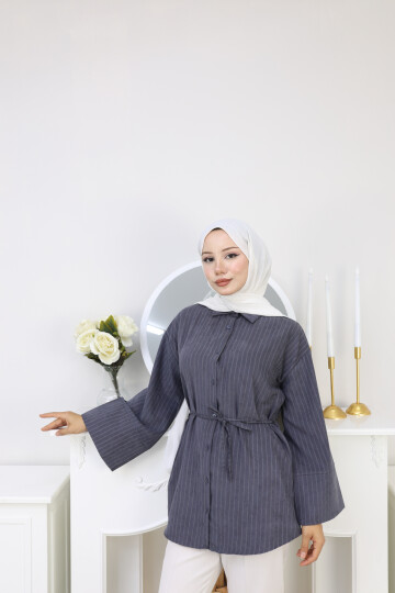 ÇİZGİLİ SÜET GÖMLEK - ANTRASİT