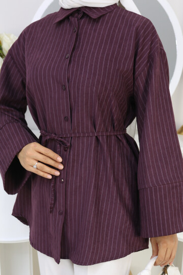 ÇİZGİLİ SÜET GÖMLEK - BORDO