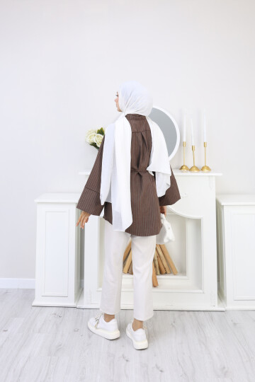 ÇİZGİLİ SÜET GÖMLEK - KAHVERENGİ