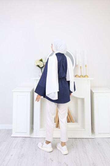 ÇİZGİLİ SÜET GÖMLEK - LACİVERT