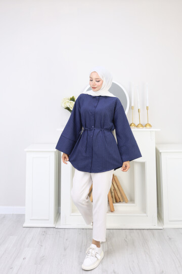 ÇİZGİLİ SÜET GÖMLEK - LACİVERT