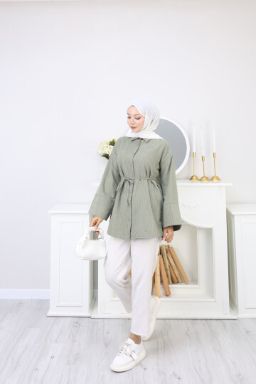 ÇİZGİLİ SÜET GÖMLEK - YEŞİL