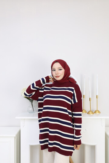 ÇİZGİLİ TRİKO KAZAK -KIRMIZI