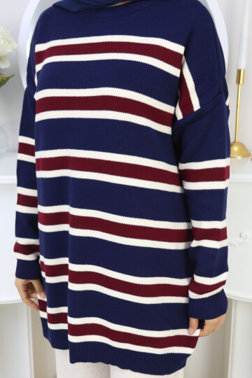 ÇİZGİLİ TRİKO KAZAK -LACİVERT