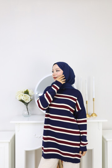 ÇİZGİLİ TRİKO KAZAK -LACİVERT
