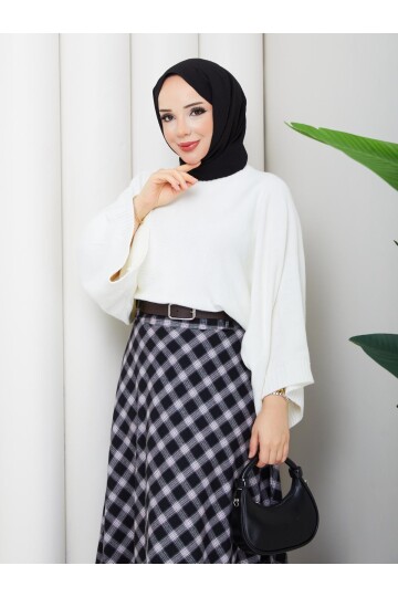 EKOSELİ ETEK CROP KAZAK KOMBİN - BEYAZ