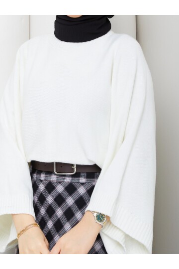 EKOSELİ ETEK CROP KAZAK KOMBİN - BEYAZ