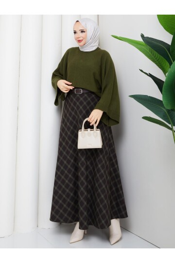 EKOSELİ ETEK CROP KAZAK KOMBİN - YEŞİL