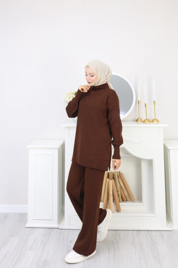 FERMUAR DETAY TRİKO TAKIM - ACI KAHVE