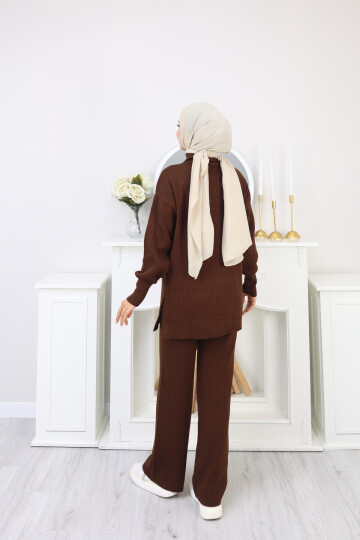 FERMUAR DETAY TRİKO TAKIM - ACI KAHVE