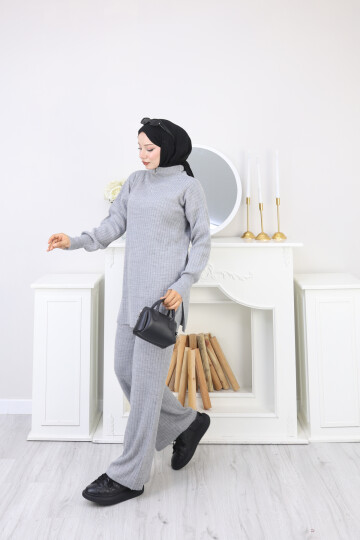 FERMUAR DETAY TRİKO TAKIM - GRİ