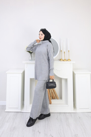 FERMUAR DETAY TRİKO TAKIM - GRİ