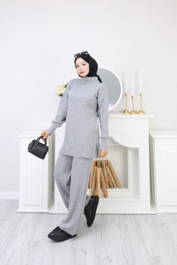 FERMUAR DETAY TRİKO TAKIM - GRİ